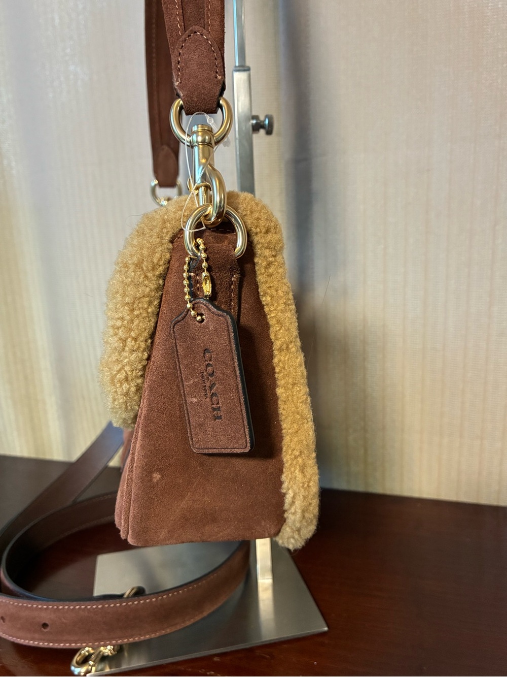 Coach Hadley Suede with Shearling Trim Crossbody NWT - Picture 4 of 6